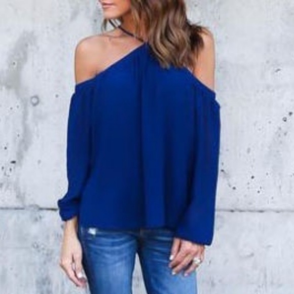 Tops - BLUE HALTER TOP